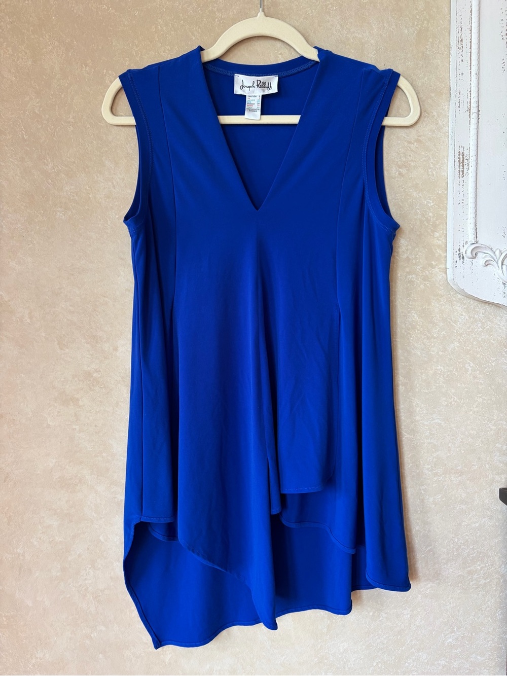 Joseph Ribkoff Royal Blue Sleeveless V-Neck Draped Tunic - Picture 4 of 8